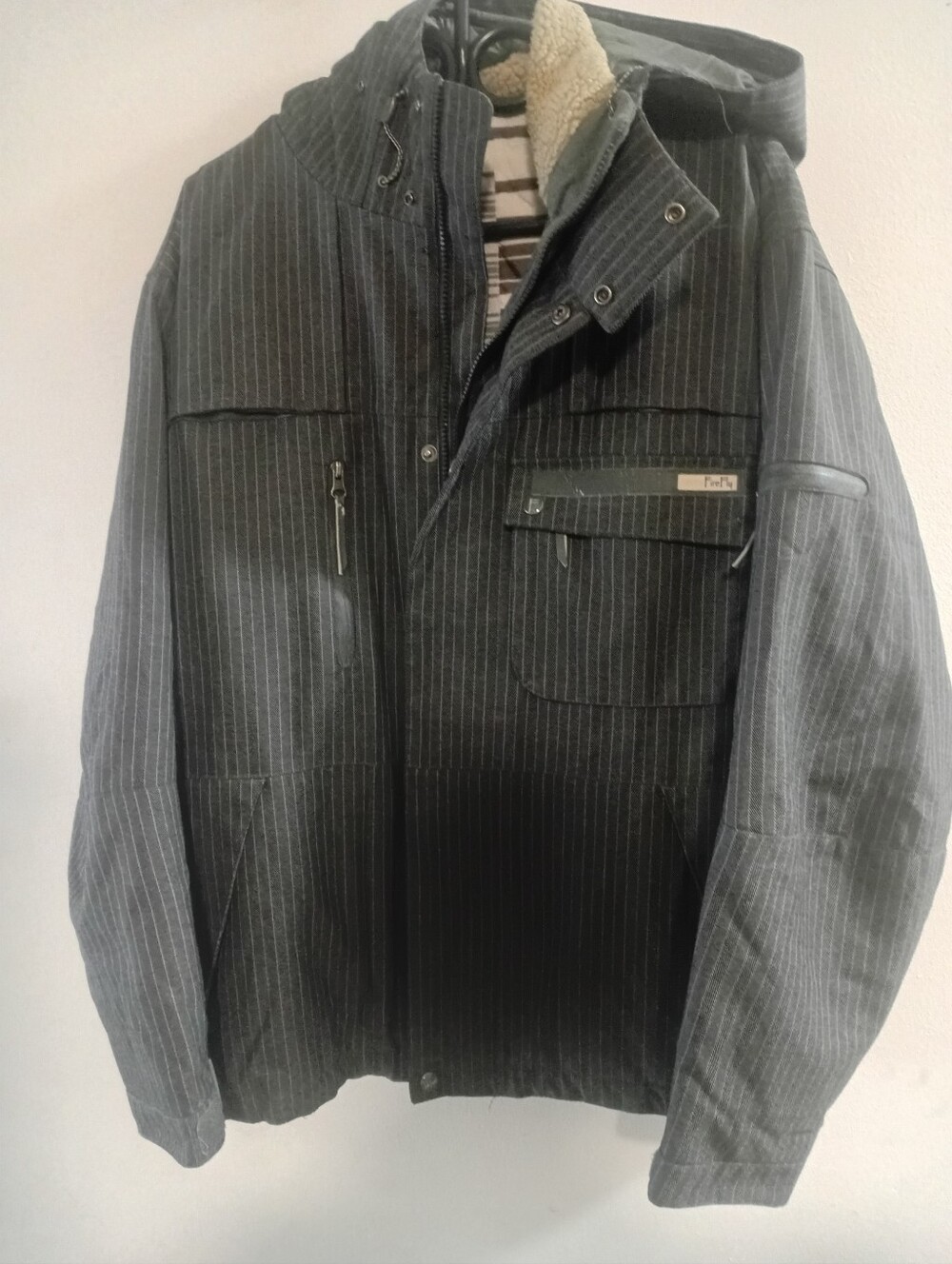Men's Hooded Raincoat in Dark Gray Pinstripe